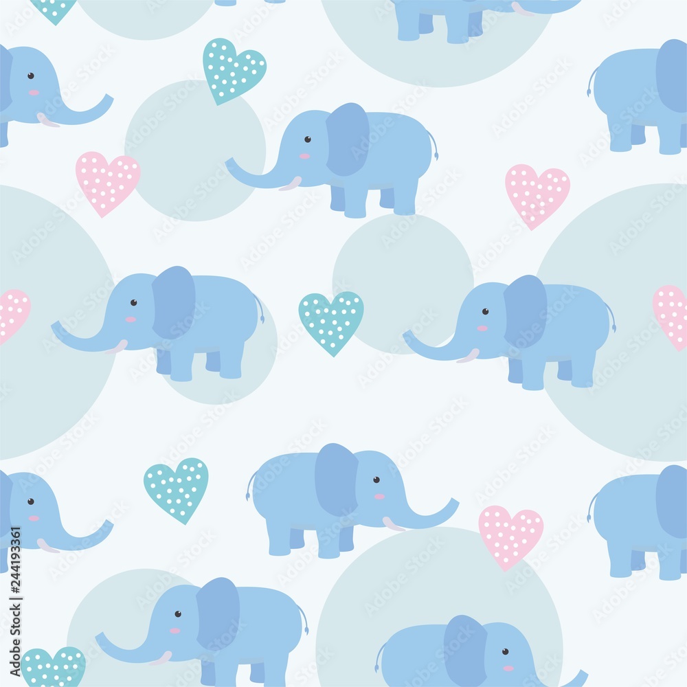 Cute elephant seamless pattern with blue color 