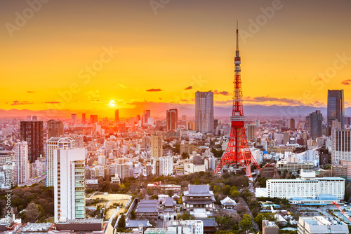Tokyo, Japan cityscape and tower photo