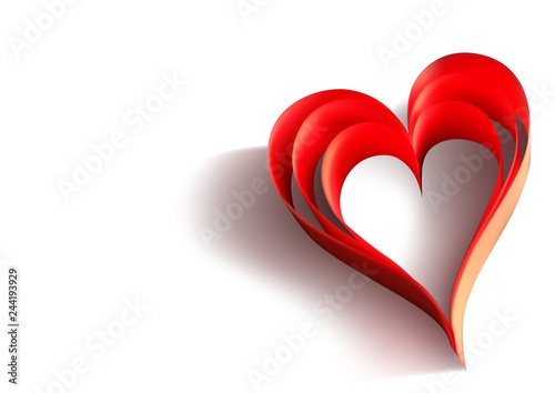 Valentines Day Background with Paper Heart on White - Colored Illustration, Vector