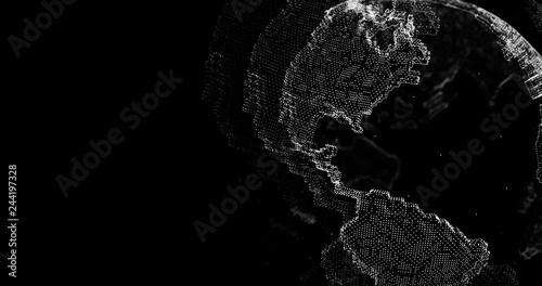 3D Dot Planet Earth Rotating on Black Background Loopable 4k Video Animation.