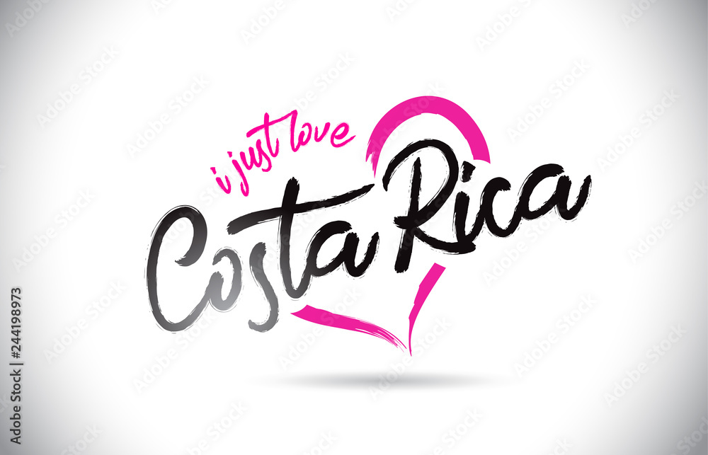 Naklejka premium Costa Rica I Just Love Word Text with Handwritten Font and Pink Heart Shape.