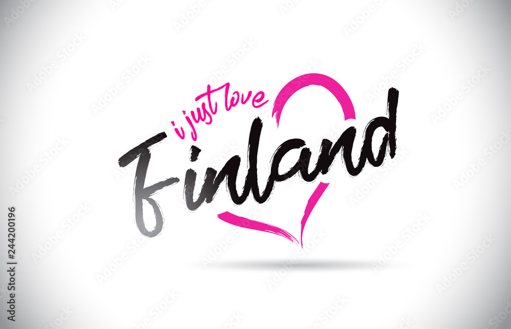 Finland I Just Love Word Text with Handwritten Font and Pink Heart Shape.