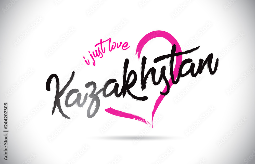 Kazakhstan I Just Love Word Text with Handwritten Font and Pink Heart Shape.