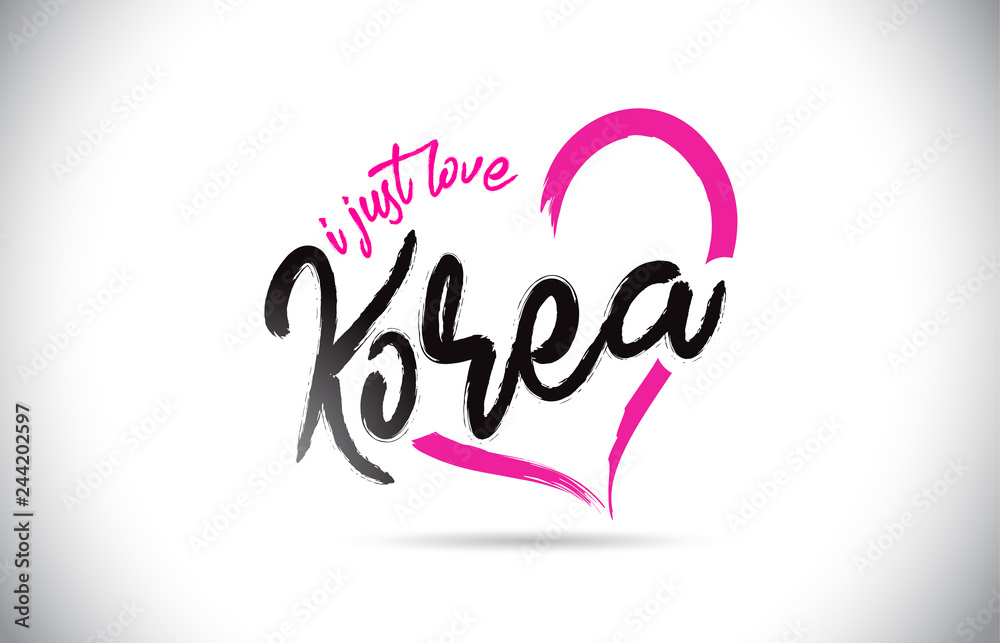 Korea I Just Love Word Text with Handwritten Font and Pink Heart Shape. Korea I Just Love Word Text with Handwritten Font and Pink Heart Shape.