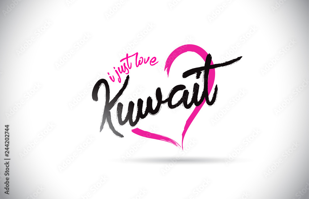 Kuwait I Just Love Word Text with Handwritten Font and Pink Heart Shape.