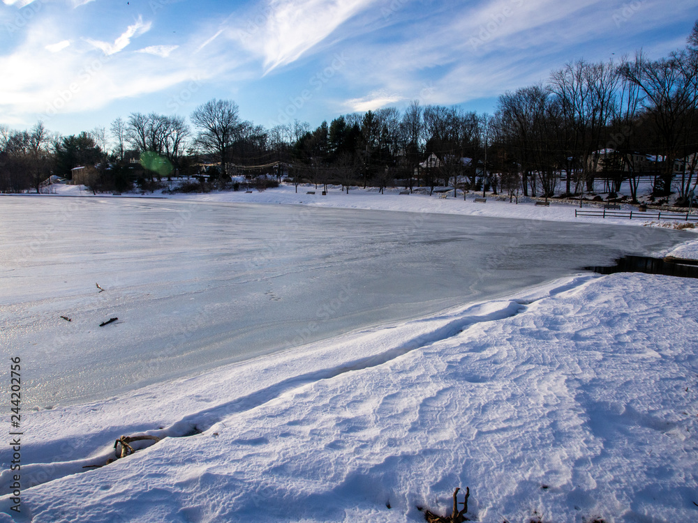 frozen lake in winter 