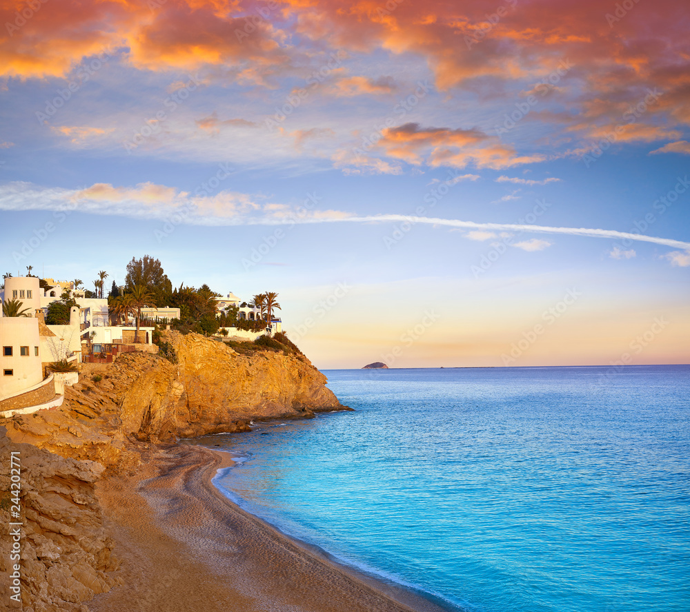 Esparrello beach playa in Villajoyosa of alicante in Spain also Asparrallo in Vila Joiosa at Costa Blanca Esparrello beach playa in Villajoyosa of alicante in Spain also Asparrallo in Vila Joiosa at Costa Blanca