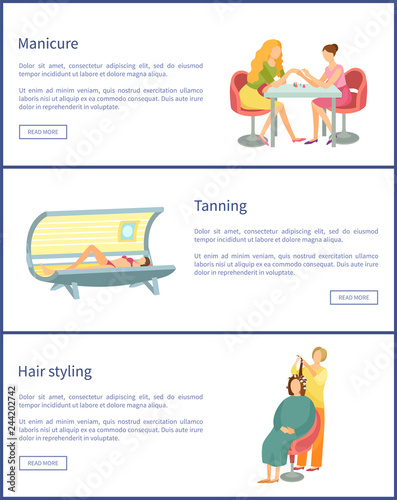 Manicure and Tanning Process Posters Set Vector
