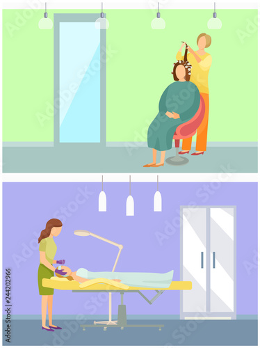 Cosmetician and Hair Styling Hairdresser Vector