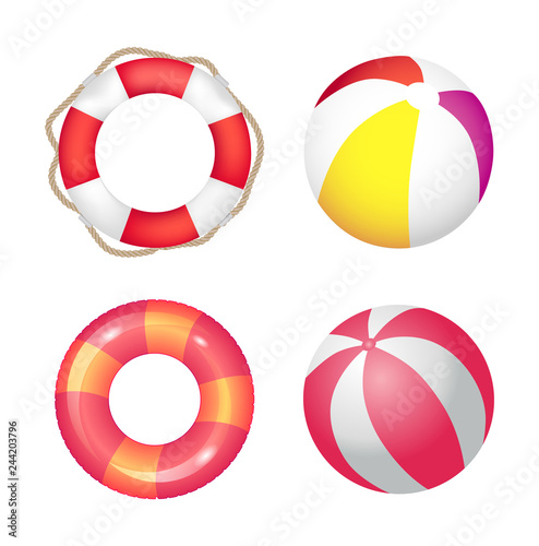 Inflatable Ring and Beach Ball Set Vector Banner