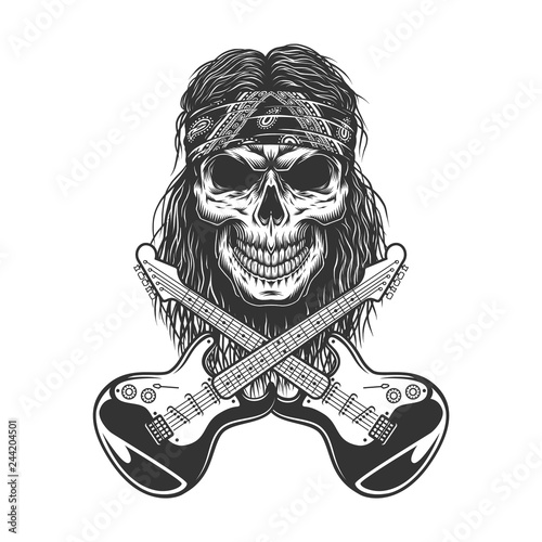 Vintage rockstar skull in bandana