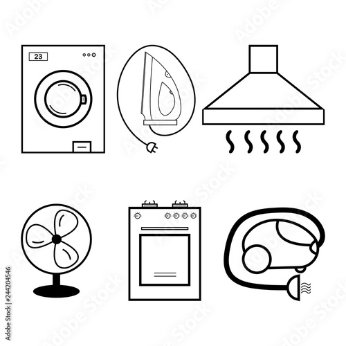 Vector illustratoin of six household appliances icons in flat style.