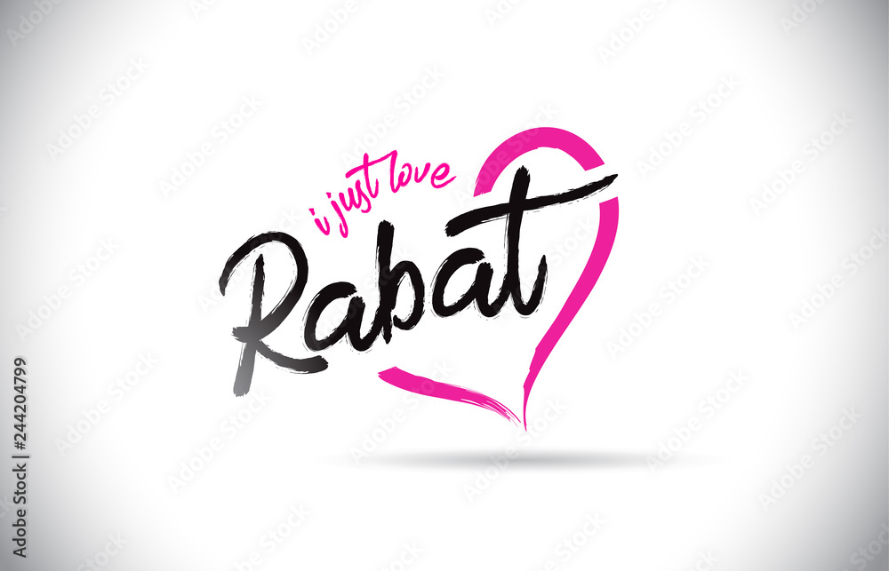 Rabat I Just Love Word Text with Handwritten Font and Pink Heart Shape.