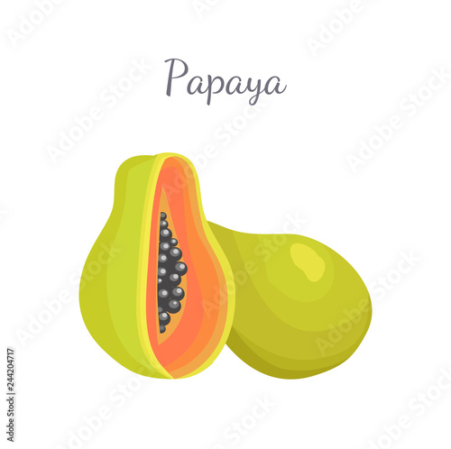 Papaya Exotic Fruit Vector Isolated. Papaw Pawpaw