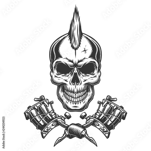 Vintage monochrome tattoo master skull
