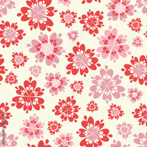 Vector floral pink and red seamless repeat pattern background.