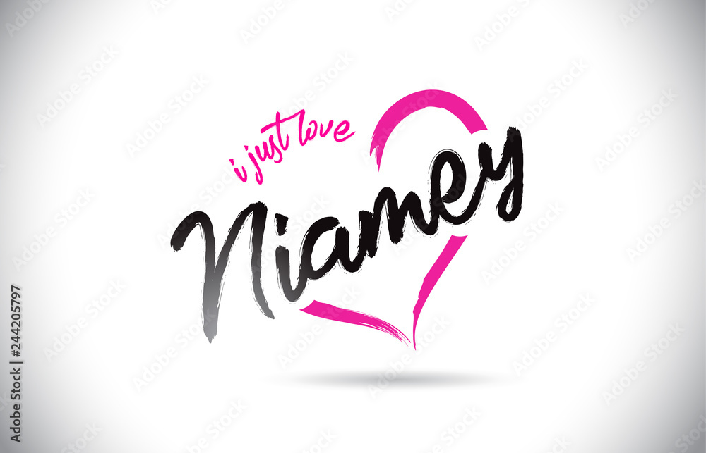 Niamey I Just Love Word Text with Handwritten Font and Pink Heart Shape.