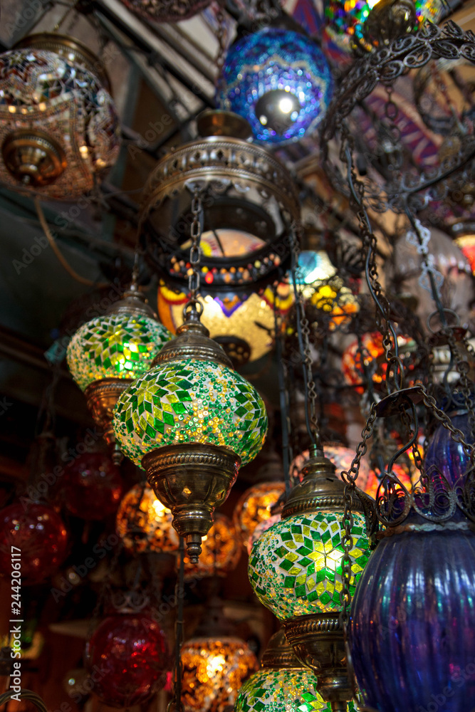 Traditional colorful lanterns at Kapalıçarşı (the Grand Bazaar)