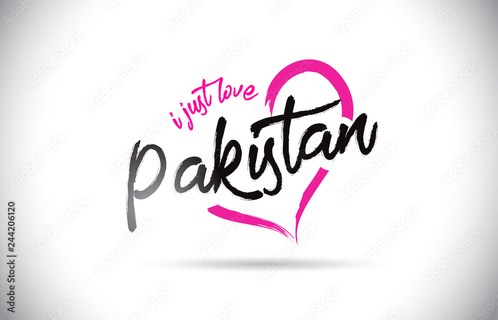 Pakistan I Just Love Word Text with Handwritten Font and Pink Heart Shape.