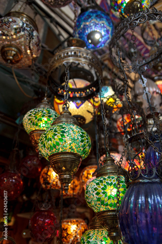 Traditional colorful lanterns at Kapalıçarşı (the Grand Bazaar)