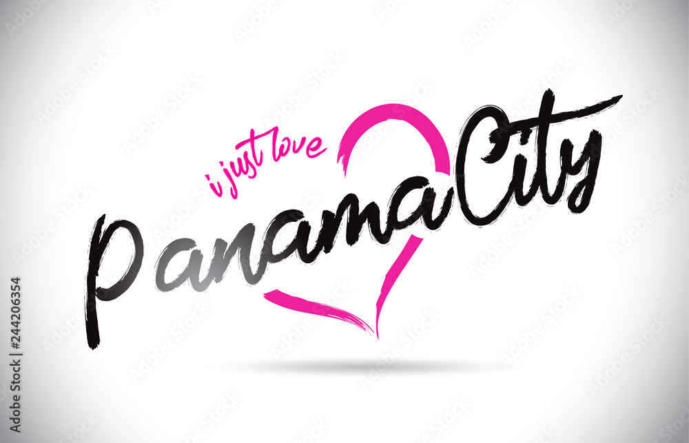 PanamaCity I Just Love Word Text with Handwritten Font and Pink Heart Shape.
