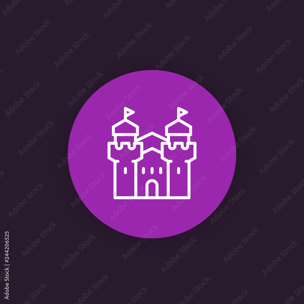 castle, fortress icon in linear style castle, fortress icon in linear style