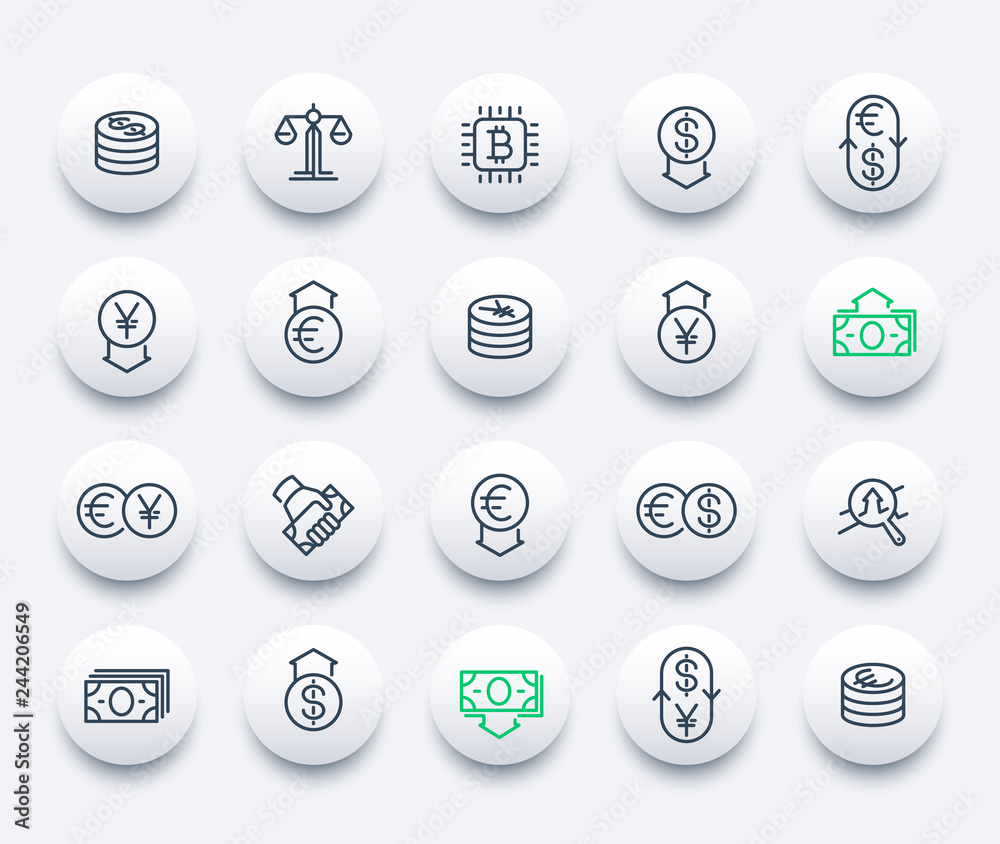 Currency, forex trading, finance line icons set Currency, forex trading, finance line icons set