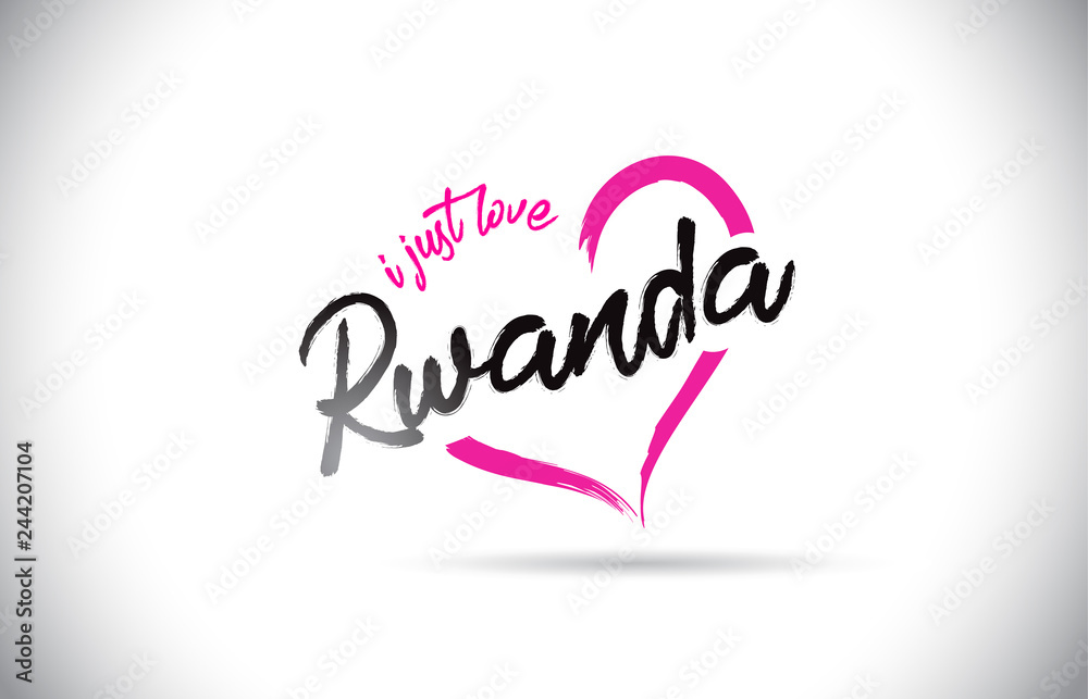 Rwanda I Just Love Word Text with Handwritten Font and Pink Heart Shape. Rwanda I Just Love Word Text with Handwritten Font and Pink Heart Shape.