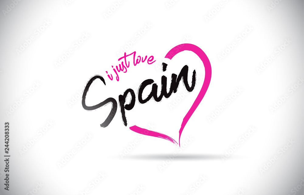 Spain I Just Love Word Text with Handwritten Font and Pink Heart Shape.