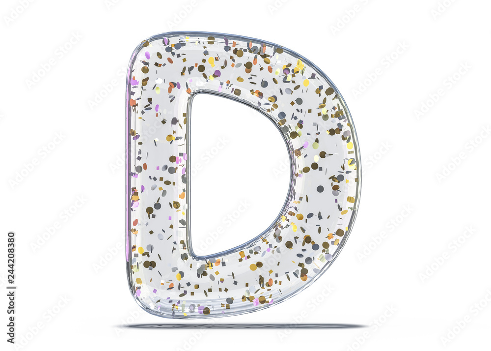 Letter D. Alphabet from transparent foil balloons. 3D Letter D. Alphabet from transparent foil balloons. 3D