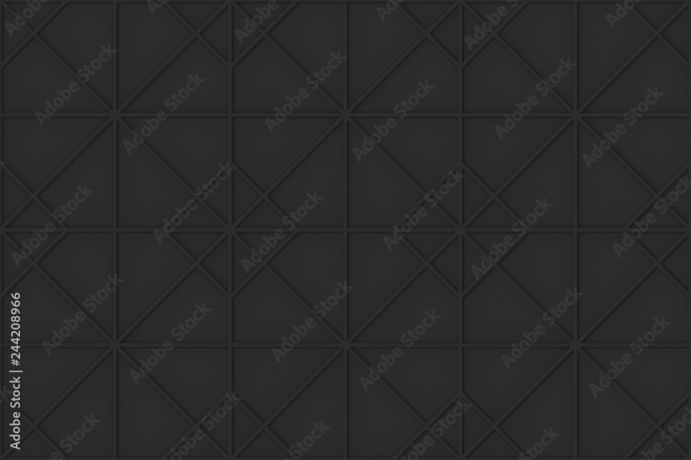 Fototapeta premium 3d rendering. seamless dark tone black grid square art pattern wall background.
