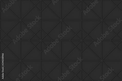 3d rendering. seamless dark tone black grid square art pattern wall background.