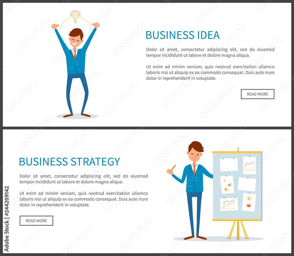 Business Idea and Strategy, Businessman with Board Business Idea and Strategy, Businessman with Board