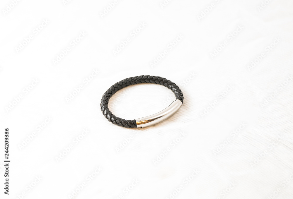 Leather men's bracelet with silver inset Leather men's bracelet with silver inset