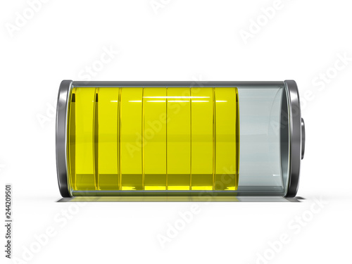 Battery icon with yellow charge indicator. 3D