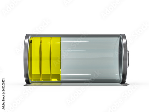 Battery icon with yellow charge indicator. 3D