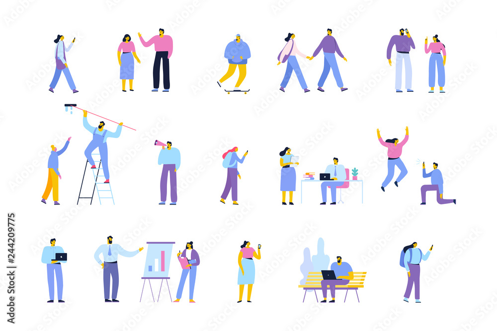 People of different ages and occupations. Male and female characters vector set. Flat vector characters isolated on white.	