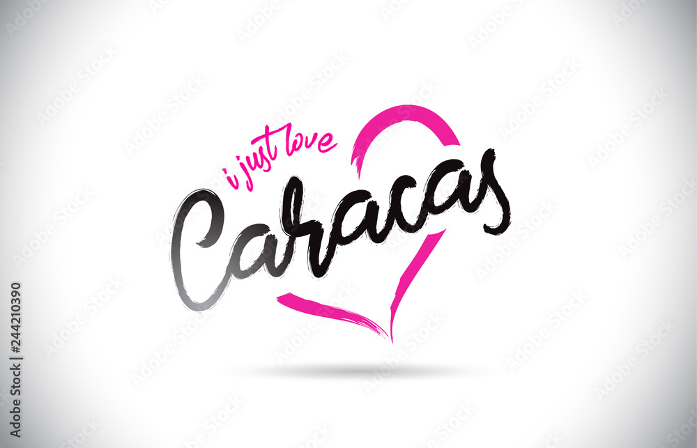Caracas I Just Love Word Text with Handwritten Font and Pink Heart Shape.