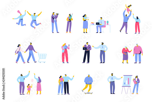 People of different ages and occupations. Male and female characters vector set. Flat vector characters isolated on white.	