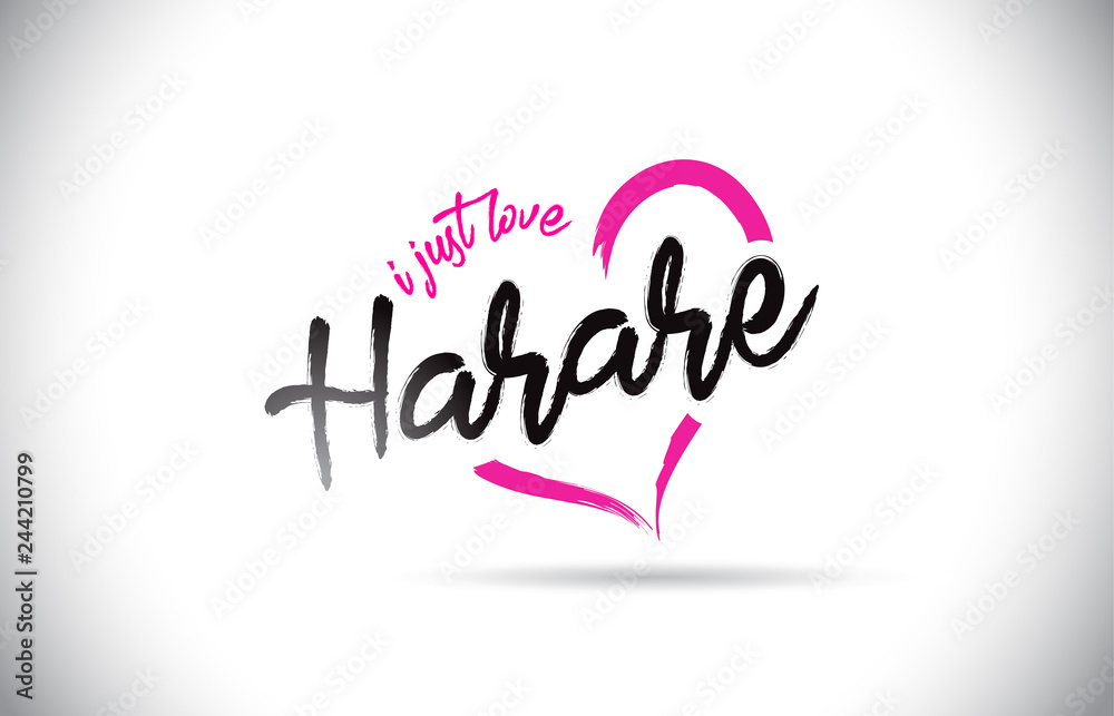 Harare I Just Love Word Text with Handwritten Font and Pink Heart Shape.