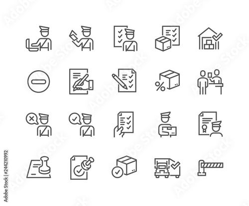Simple Set of Customs Related Vector Line Icons. Contains such Icons as Declaration, Passport Control, Approve Stamp and more. Editable Stroke. 48x48 Pixel Perfect. photo