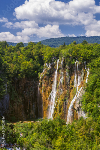 Beautiful waterfall in Plitvice Lakes National Park. Croatia