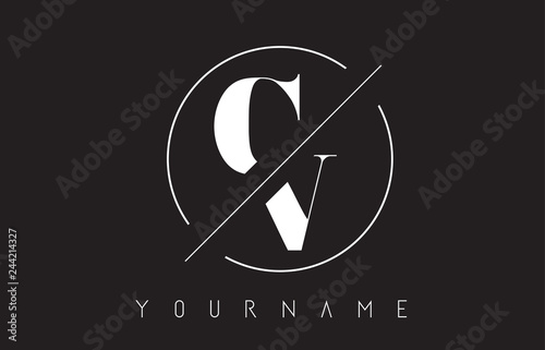 CV Letter Logo with Cutted and Intersected Design