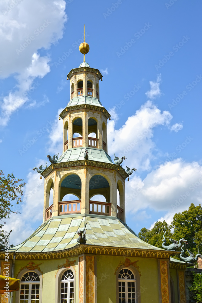 POTSDAM, GERMANY. A lodge fragment with dragons the park of San Sushi POTSDAM, GERMANY. A lodge fragment with dragons the park of San Sushi