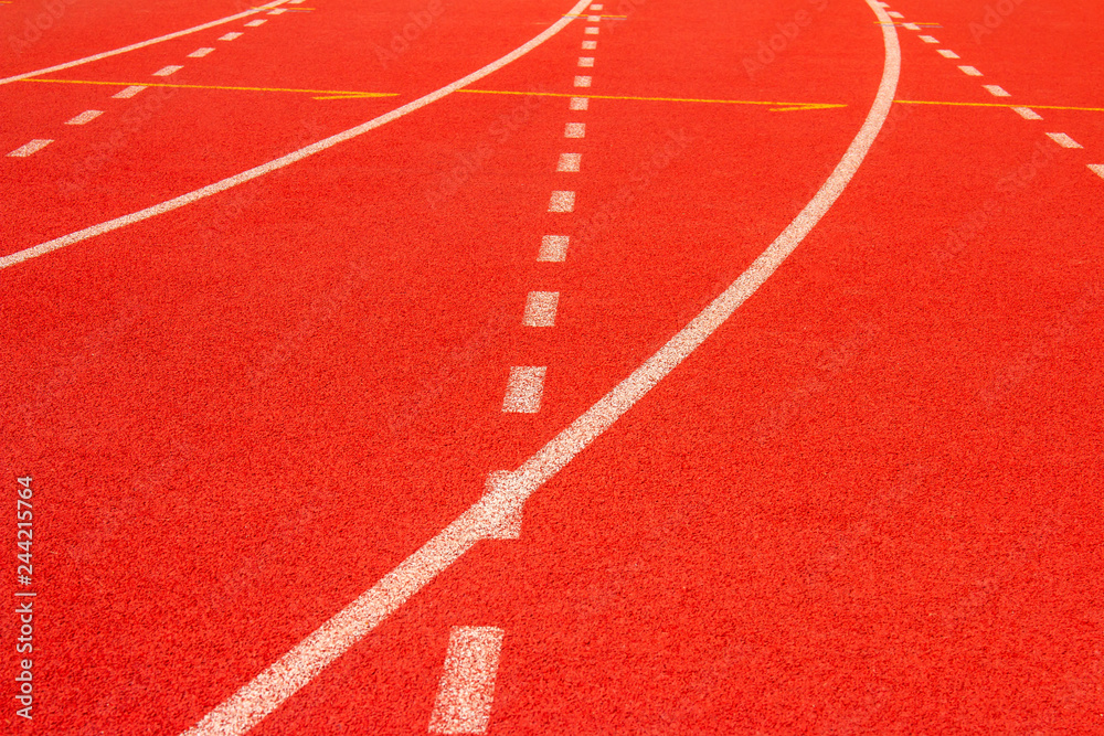 Red running track Synthetic rubber on the athletic stadium. Red running track Synthetic rubber on the athletic stadium.