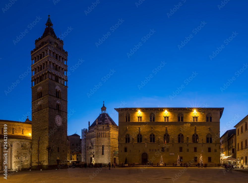 Piazza del Duomo of Pistoia at blue hour, Tuscany, Italy