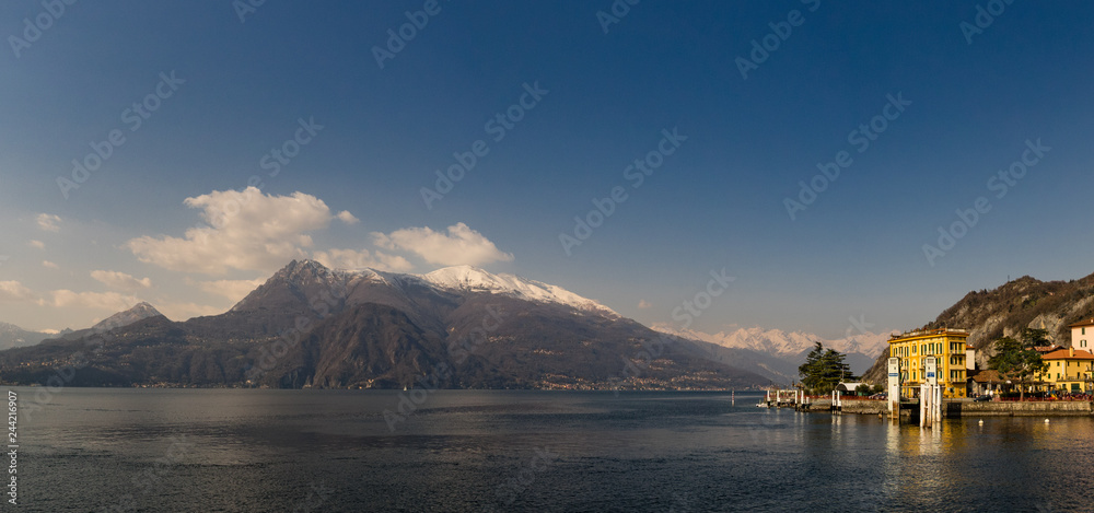 Panoramic view of Lake Como and surrounding mountains as viewed from Varenna