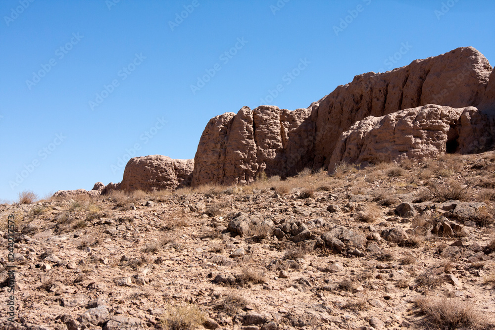 ruins of fortress ancient Khorezm, in the Kyzylkum desert in Uzbekistan..