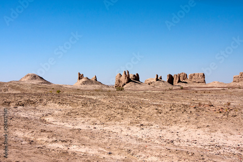 ruins of fortress ancient Khorezm, in the Kyzylkum desert in Uzbekistan..