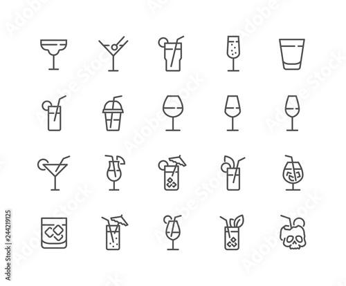 Simple Set of Cocktail Related Vector Line Icons. Contains such Icons as Rock, Martini, Champaign Glass and more. Editable Stroke. 48x48 Pixel Perfect.